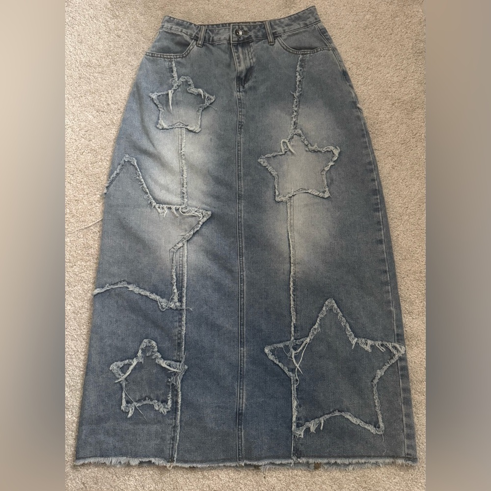 Hot Topic Social Collision Women Denim Star-Patterned Skirt Size Small